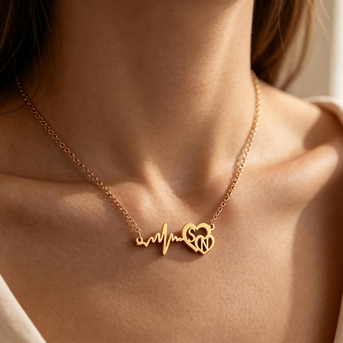 Women's ECG Hollow-Out Double Heart Custom Necklace
